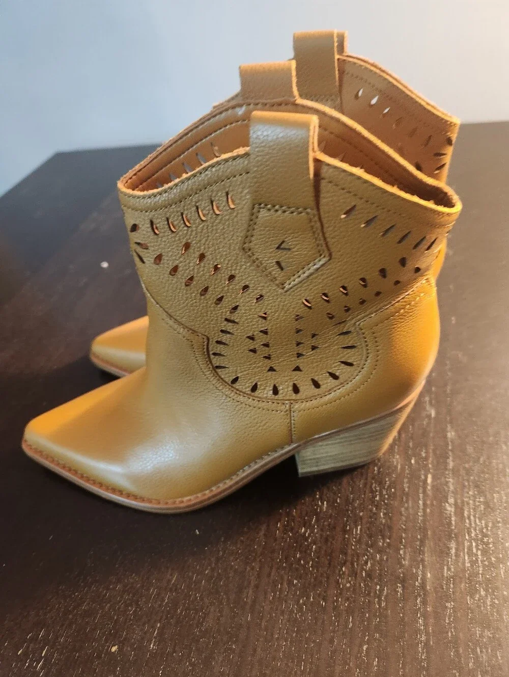 Marc Fisher Mustard Yellow Western Cutout Ankle Booties. New W/O a box